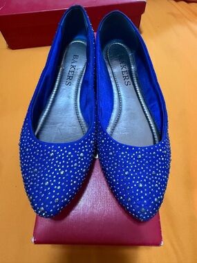 Bakers Cobalt Blue Rhinestone Pointed Toe Flats